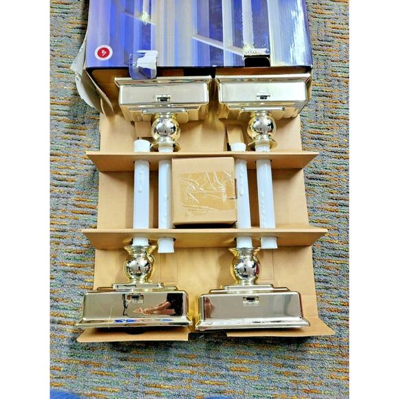 Holiday Living Set of 4 Battery Operated LED Candles 12" Gold Plated Base - Picture 2 of 2